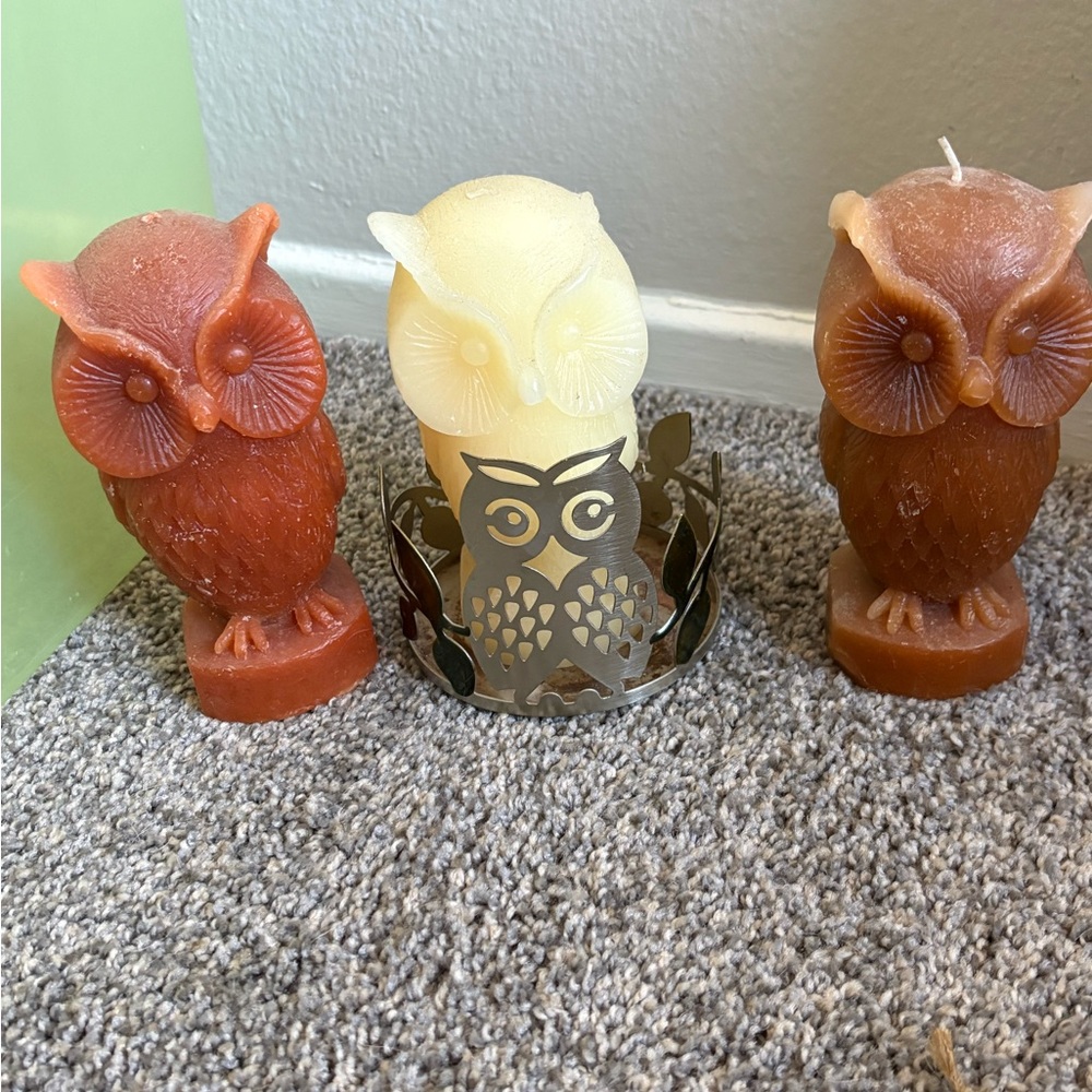 Owl Shaped Candle Set and candle holder